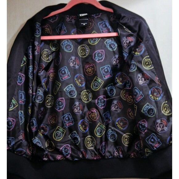 BT21 Black Pink Neon Women’s Bomber Jacket Double Sided Pockets Medium EUC - Picture 7 of 9